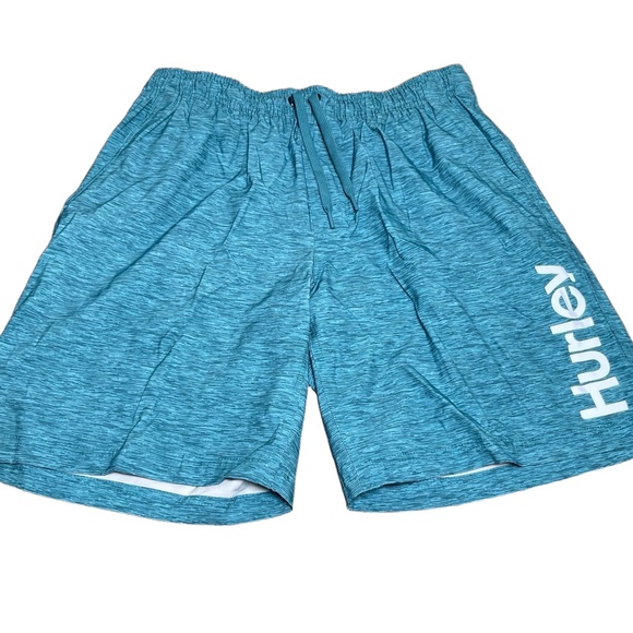 Hurley Mens Athletic Shorts Teal Blue Heathered Elastic Waist Activewear - Picture 1 of 7